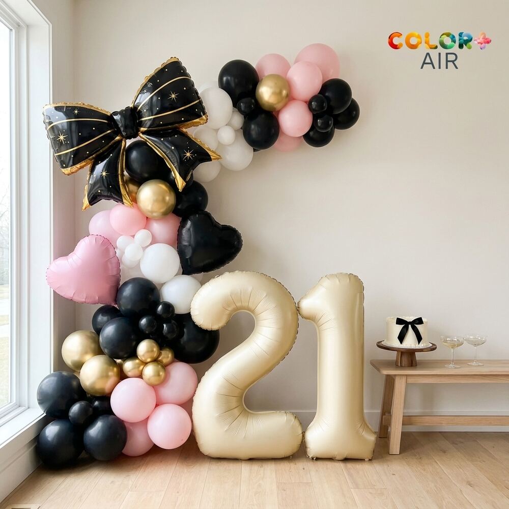 Black Bow Coquette Birthday Balloon Set