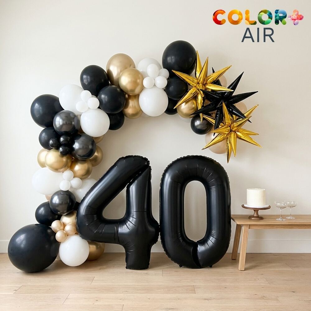 Black & Gold Milestone Birthday Balloon Set