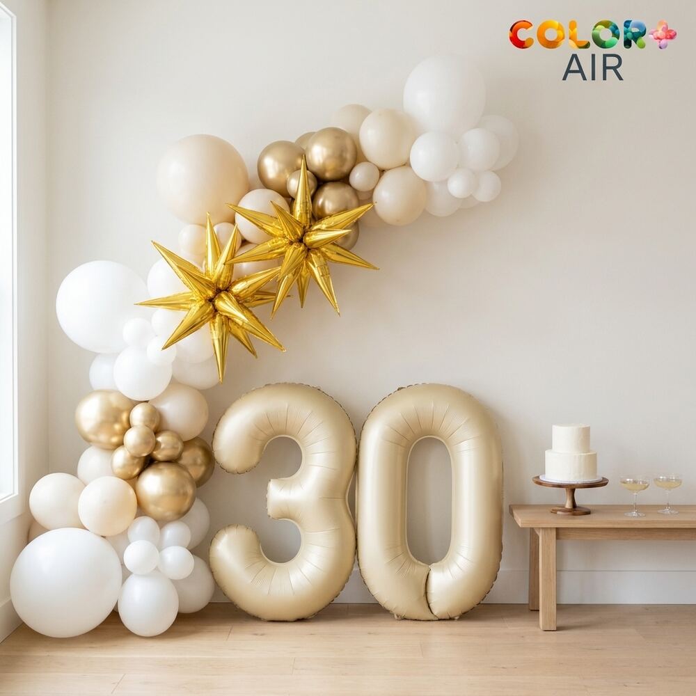 Cream & Gold Milestone Birthday Balloon Set